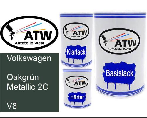 Volkswagen, Oakgrün Metallic 2C, V8: 500ml Lackdose + 500ml Klarlack + 250ml Härter - Set, von ATW Autoteile West.